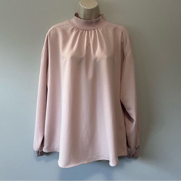 Alfani Pale Pink Long Sleeve Mock Neck Blouse Size L  NWT! - Picture 1 of 11